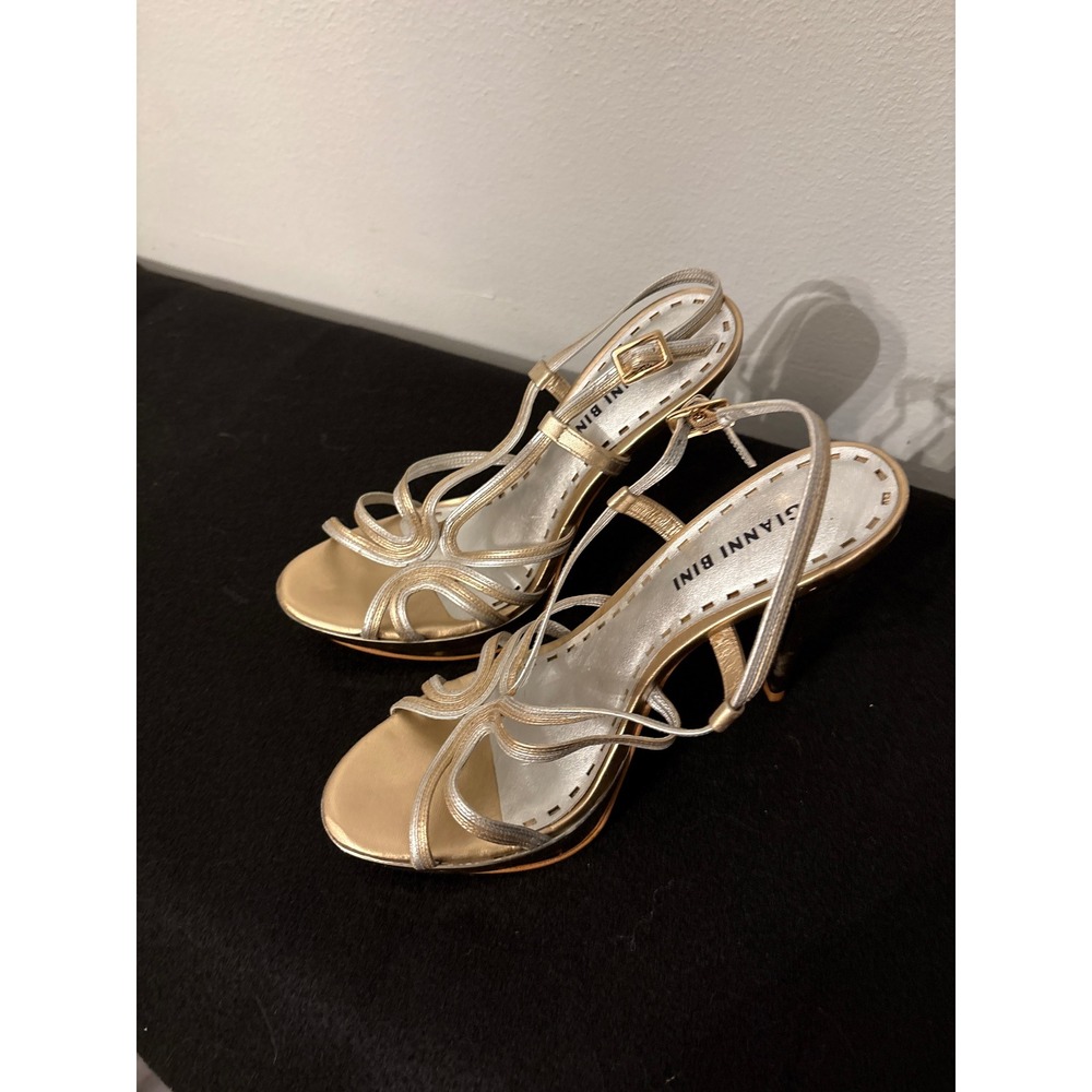Gianni Bini Strappy Heels Womens 8 Gold Good Metallic Stiletto Sandals